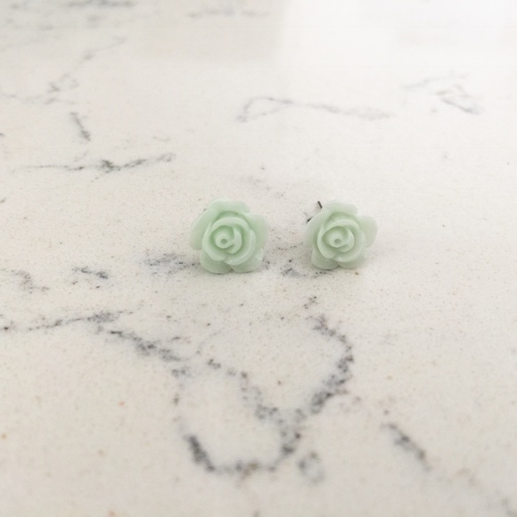 Mint Green Rose Stud Earrings - Picture 1 of 2